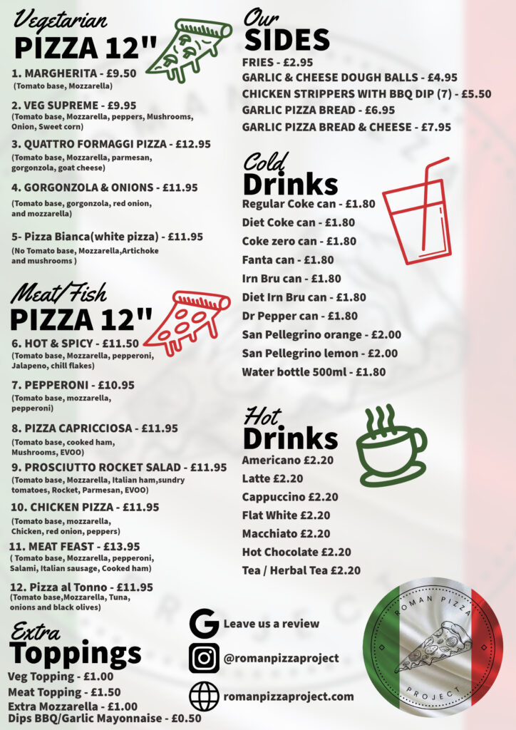 Roman's on sale pizza menu